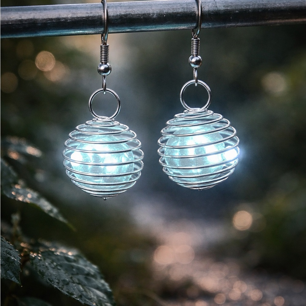 Silver Cage Drop Earrings with Light Up Earrings